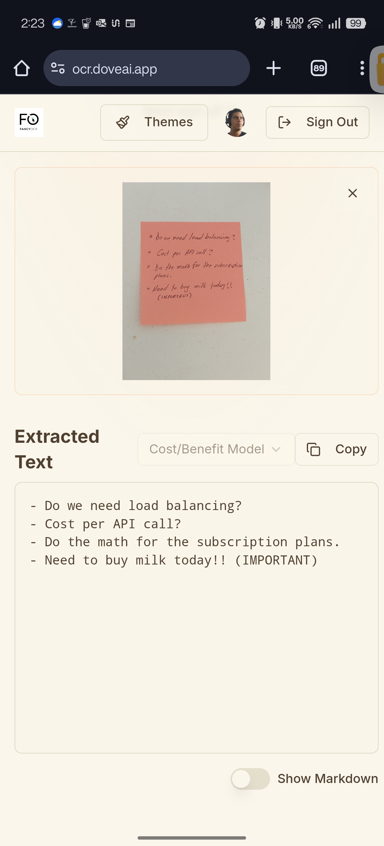 Handwritten notes in English